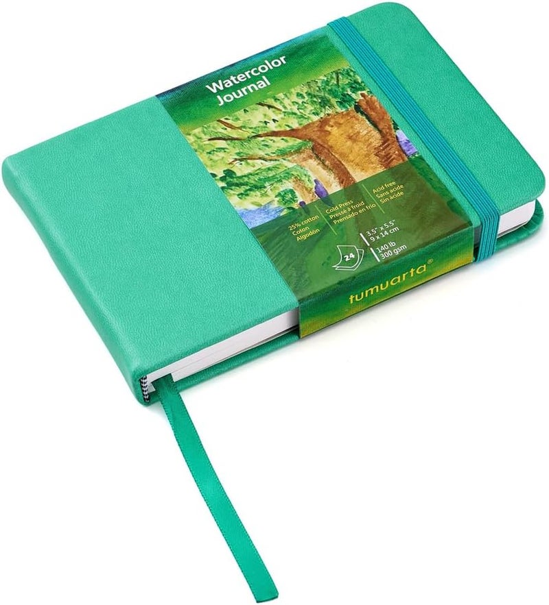 tumuarta Watercolor Journal, 3.5x5.5”, 140 LB, 300 GSM, Cotton Paper, Cold Press, 24 Sheets, 48 Pages, Watercolor Sketchbooks for Use As Travel Notebook Mixed Media Pad On The Go (Blue) - Image 1
